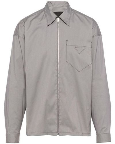 Prada Zip-front Cotton Shirt - Grey