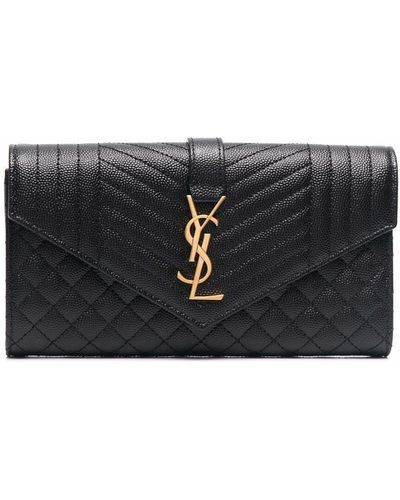 Saint Laurent Large Flap Wallet In Grain De Poudre Embossed Leather - Black