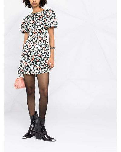 Saint Laurent Balloon-sleeve Floral Print Dress - Black