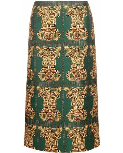 La DoubleJ Tiger Tiles Wool-cady Skirt - Green