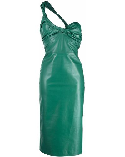 Manokhi Elsa Ruched Leather Dress - Green