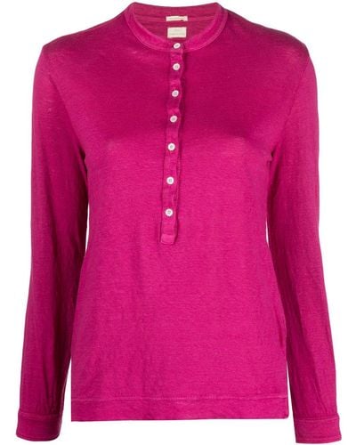 Massimo Alba Java Linen Henley Shirt - Pink