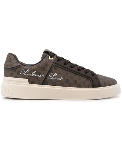 Balmain B-court Sneakers Met Pb-print - Bruin