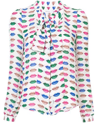 MILLY Lips Print Blouse - White