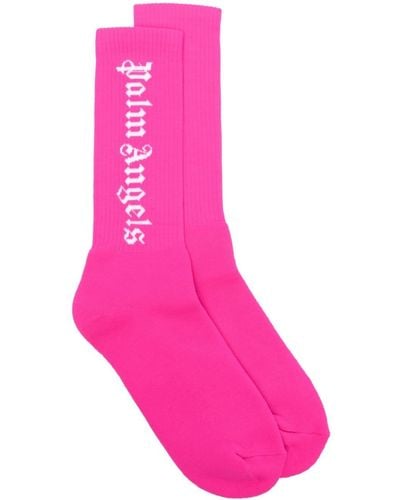 Palm Angels Logo-intarsia Mid-calf Socks - Pink