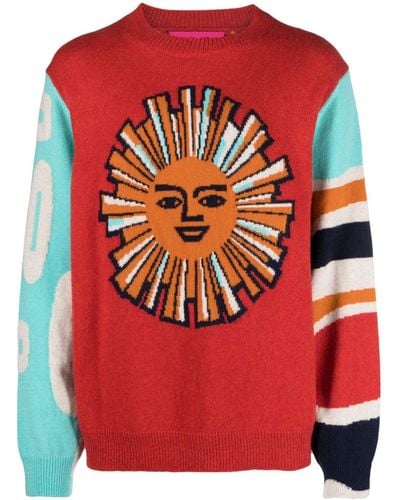 The Elder Statesman Sun-motif Jacquard Cashmere Sweater - Red