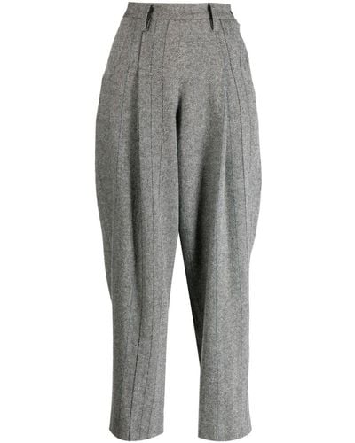 Y's Yohji Yamamoto Herringbone-pattern Pleated Trousers - Grey