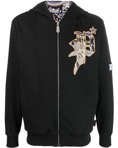 Philipp Plein Skull-print satin-lined hoodie - Nero