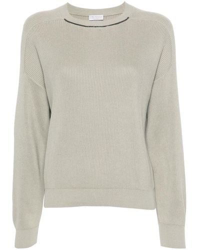 Brunello Cucinelli Monili-chain Ribbed-knit Sweater - Gray