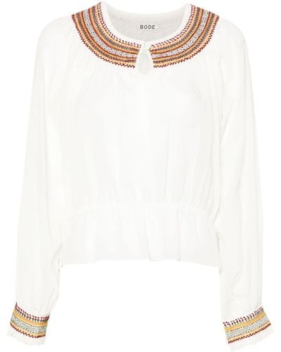 Bode Embroidered Cotton Blouse - White