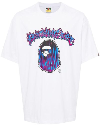 A Bathing Ape T-Shirt mit Mad Flame Ape Head-Print - Blau