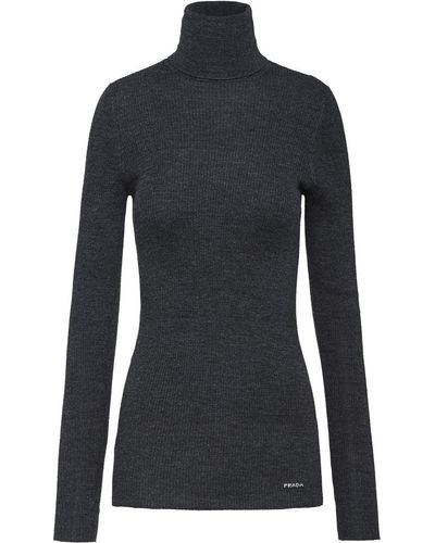 Prada Roll-neck Ribbed Sweater - Grey