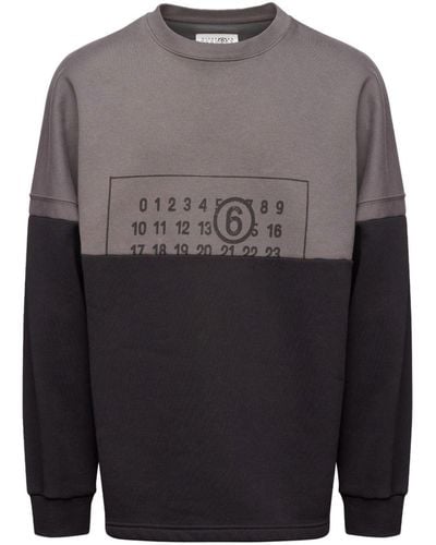 MM6 by Maison Martin Margiela Numbers-motif Crew-neck Sweatshirt - Grey