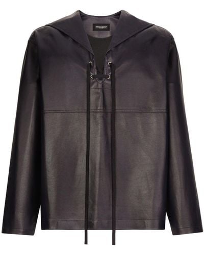 Dolce & Gabbana Long-sleeve Leather Tunic Shirt - Black
