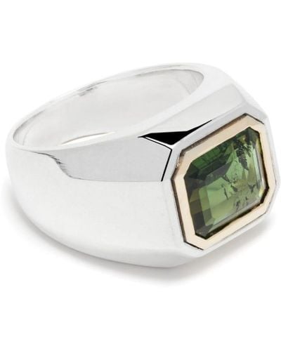 MAOR 18kt Yellow Gold Solitaire Tourmaline Signet Ring - Grey