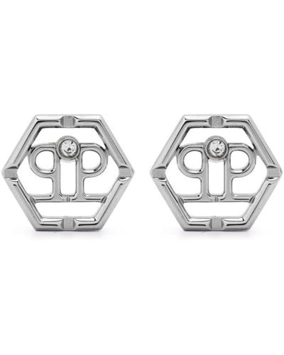 Philipp Plein Hexagonal Logo-charm Stud Earrings - White