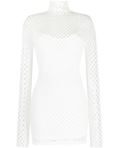 Philipp Plein Mesh-overlay Long-sleeve Minidress - White