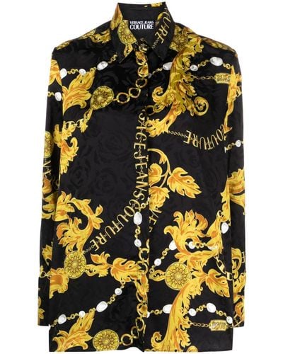 Versace Chain Couture-print Long-sleeve Shirt - Black