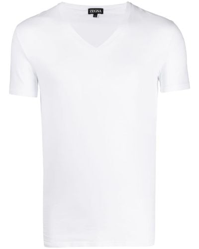 Zegna V-neck Stretch-cotton T-shirt - White