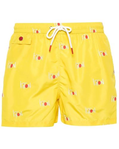 Kiton Logo-print Swim Shorts - Yellow
