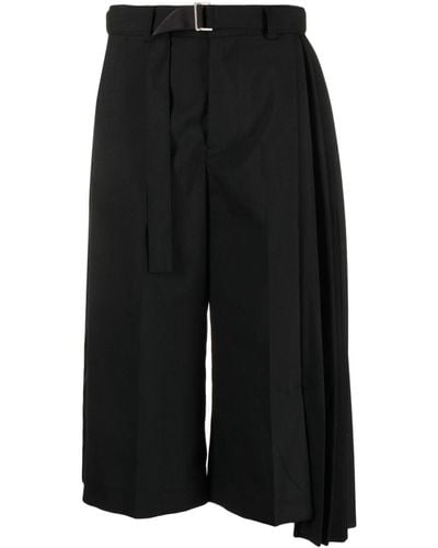 Sacai Pleat-detail Belted Shorts - Black