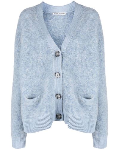 Acne Studios V-neck Felted Wool Cardigan - Blue