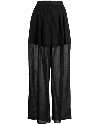 Ports 1961 High-waisted Sheer-panels Trousers - Black