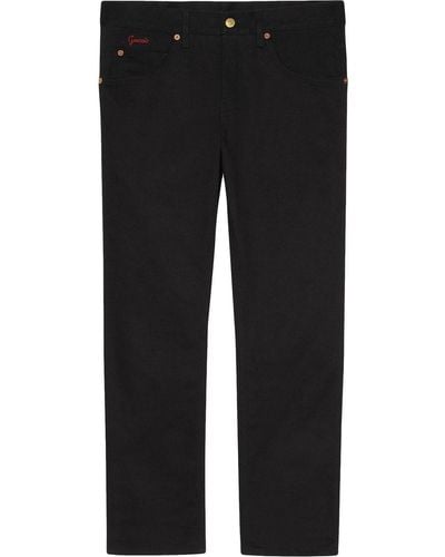 Gucci Embroidered-logo Straight-leg Pants - Black