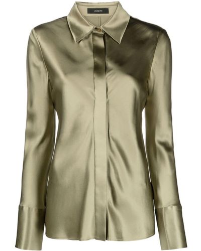 JOSEPH Pointed-collar Silk Satin Shirt - Green