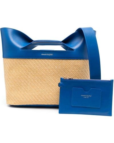 Alexander McQueen Small The Bow Woven Tote Bag - Blue