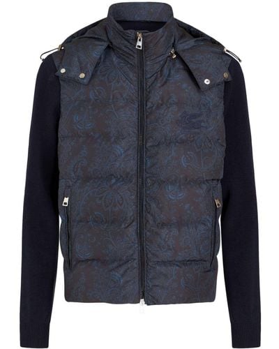 Etro Down Jacket With Paisley Print - Blue