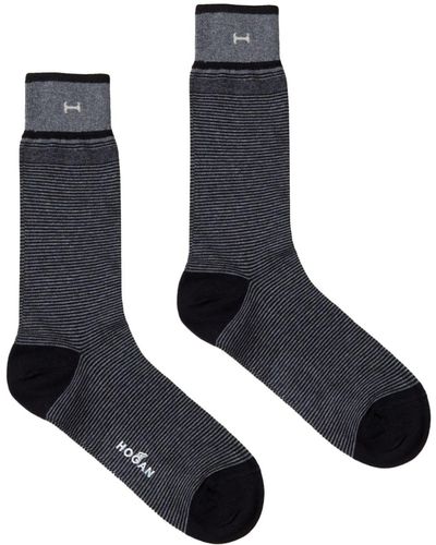Hogan Logo-intarsia Striped Socks - Blue