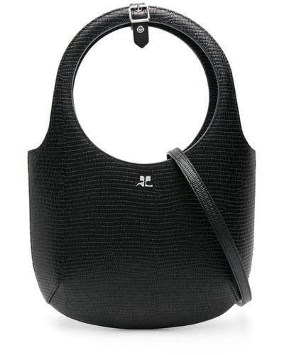 Courreges Holy Tejus Leather Tote Bag - Black