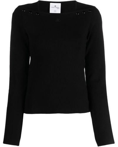 Courreges Logo-embroidered Square-neck Sweatshirt - Black