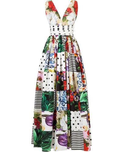 Dolce & Gabbana Langes Kleid mit Print-Mix - Mehrfarbig