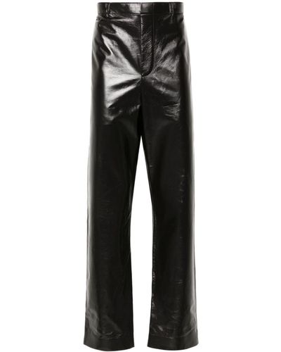 Bottega Veneta Straight-leg Leather Trousers - Black