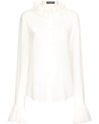 Dolce & Gabbana Ruffled Silk-blend Shirt - White