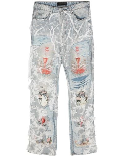 Who Decides War Chalice Embroidered Staright-leg Jeans - Blue