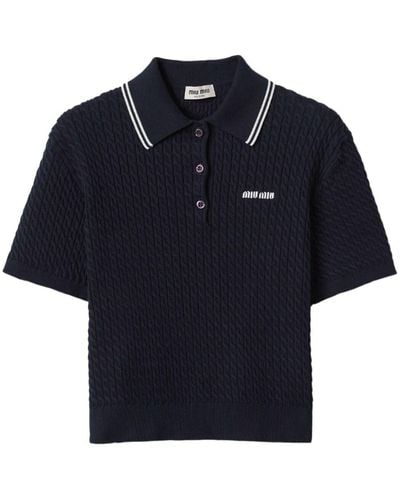 Miu Miu Logo-embroidered Cotton Polo Shirt - Blue
