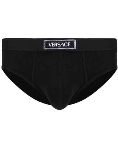 Versace 90s Slip mit Logo-Bund - Schwarz