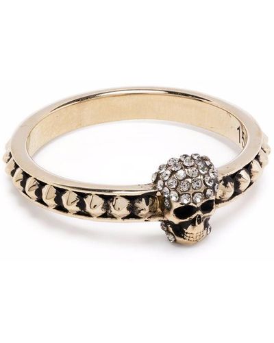 Alexander McQueen Light Gold Ring With Pavé And Skull - White