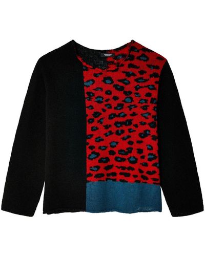 Undercover Leopard-intarsia Wool Sweater - Red
