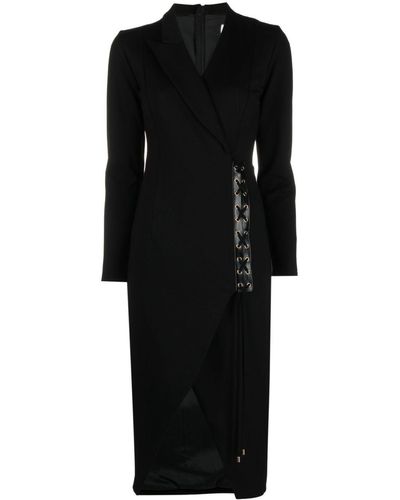 Nissa Asymmetric Lace-up Midi Dress - Black