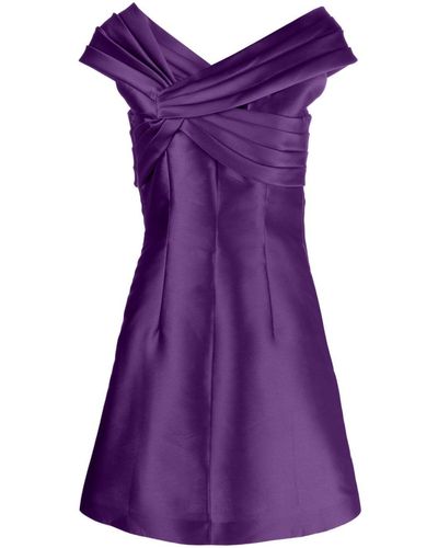 Alberta Ferretti Pintucked Satin Minidress - Purple
