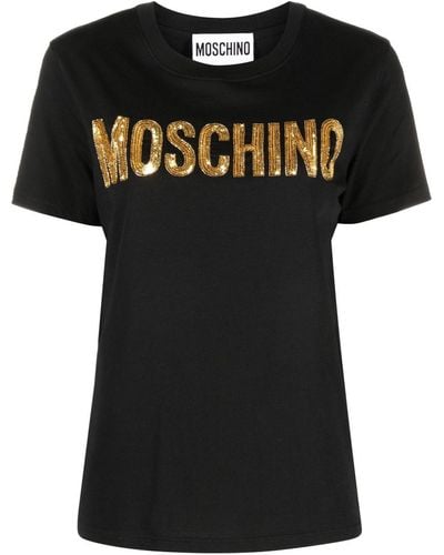 Moschino T-shirt en coton à logo brodé - Noir