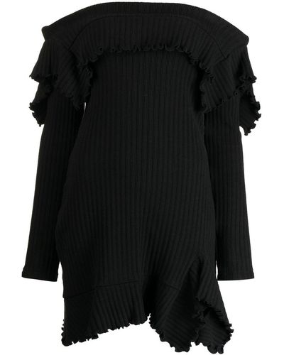 Goen.J Off-the-shoulder Ruffle-trim Mini Dress - Black