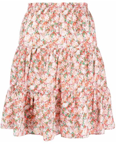 See By Chloé Floral-print Tiered Silk Skirt - Pink