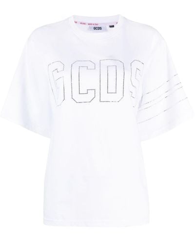Gcds Camiseta con logo y detalles de cristal - Blanco