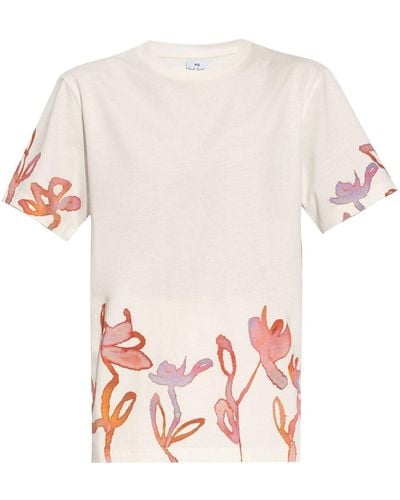 PS by Paul Smith Oleander Print Cotton T-Shirt - White