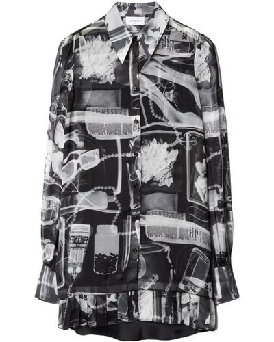 Off-White c/o Virgil Abloh Off- X-Ray-Print Silk Shirt Dress - Grey